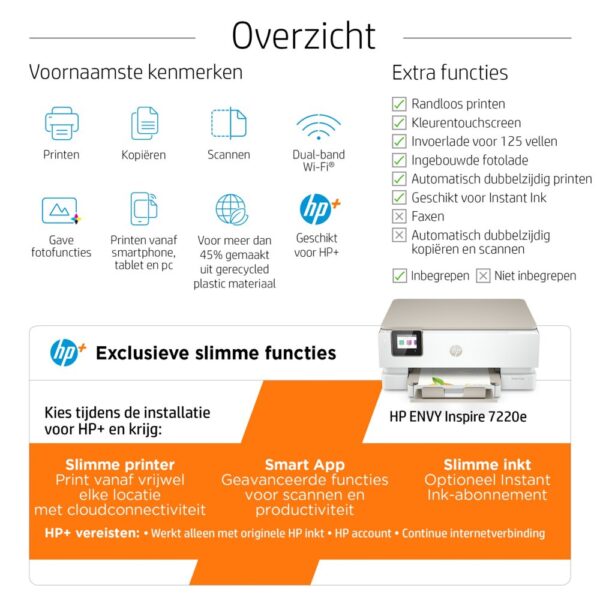 HP ENVY HP Inspire 7220e All-in-One printer, Kleur, Printer voor Home, Printen, kopiëren, scannen, Draadloos; HP+; Geschikt voor HP Instant Ink; Scan naar pdf OPEN BOX - Afbeelding 9