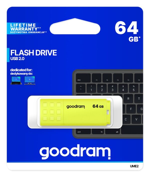 Goodram UME2-0640Y0R1 | 64GB USB-A 2.0 Flash Drive | Geel - Afbeelding 3