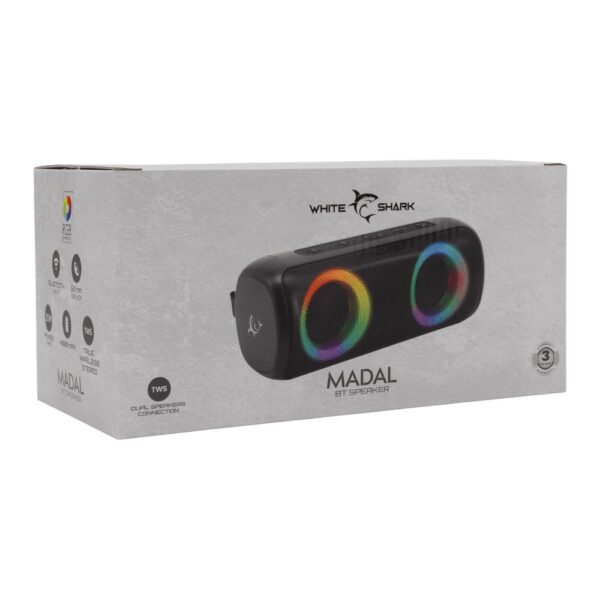 White Shark GBT-876 MADAL | Draagbare Bluetooth Speaker | 2×10W RMS | 4000mAh Accu | RGB - Afbeelding 7