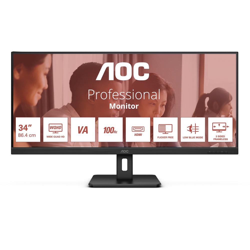 AOC U34E2M 34" | UWQHD 3440x1440 | VA | 100Hz | 4ms | Ultrawide Monitor | Zwart - Afbeelding 2