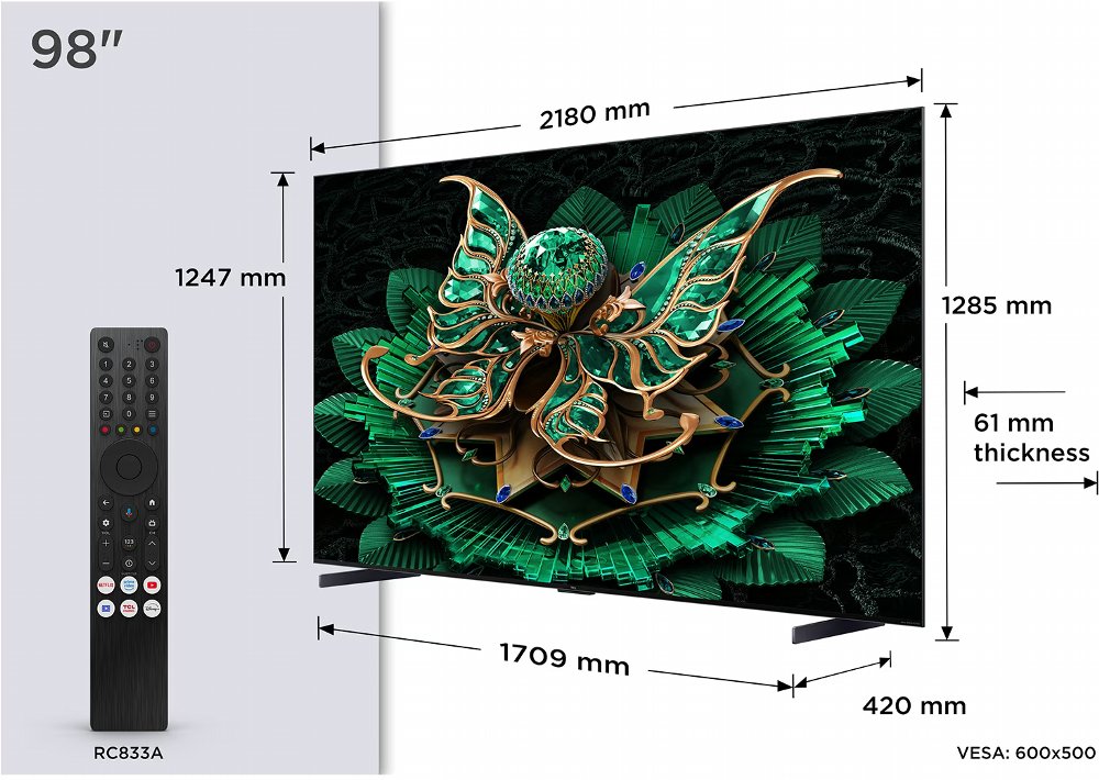 TCL 98Q7C | 98'' 4K Ultra HD QD-MiniLED | 120Hz | Google TV | Dolby Vision IQ | HDMI 2.1 | Smart TV - Afbeelding 6