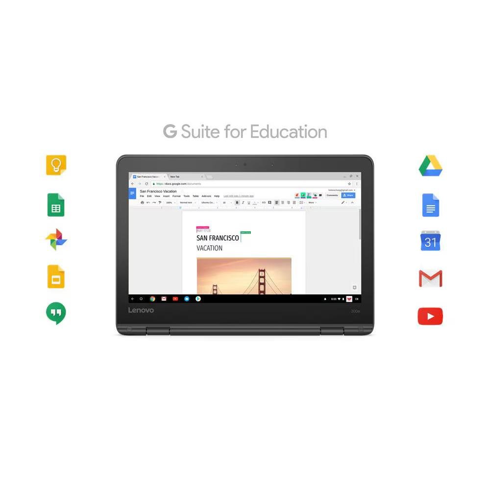 Lenovo 300e Convertible Chromebook | 11,6'' HD Touch IPS | Intel N4020 | 4GB RAM | 32GB Flash | Renewed - Afbeelding 5