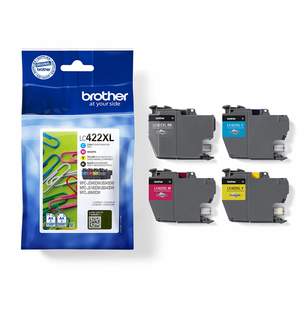 Brother LC422XLVAL | Originele Inktcartridges | 4 Stuks | Zwart/Cyaan/Magenta/Geel