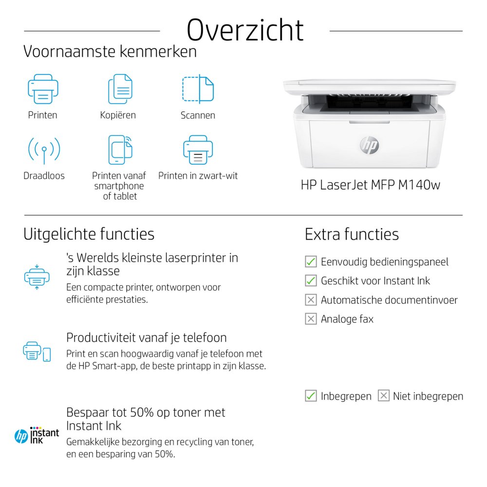 HP LaserJet Pro MFP M140w | All-in-One Laserprinter | A4 | 600 x 600 DPI | Wi-Fi | Zwart/Wit - Afbeelding 8