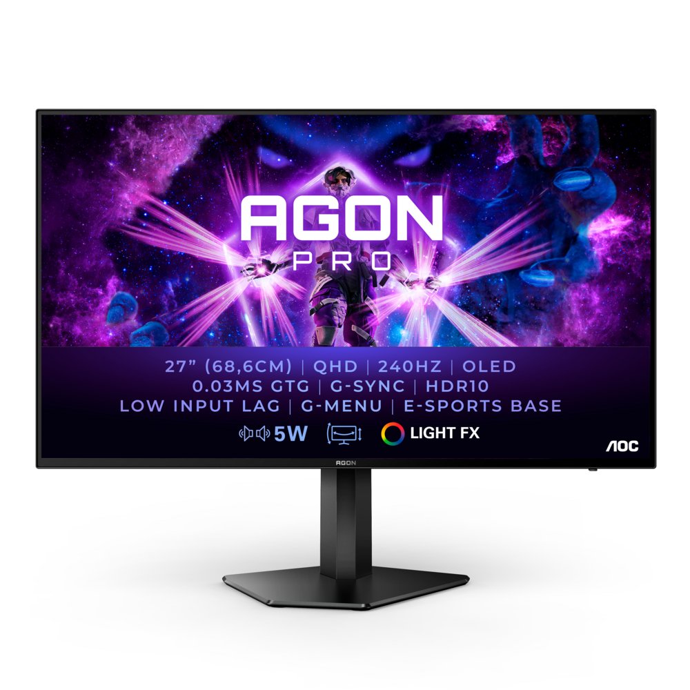 AOC AGON PRO AG276QZD 27" | 2560x1440 QHD OLED | 240Hz | 0.03ms | HDR10 | G-Sync Compatible | Gaming Monitor | Open Box - Afbeelding 2