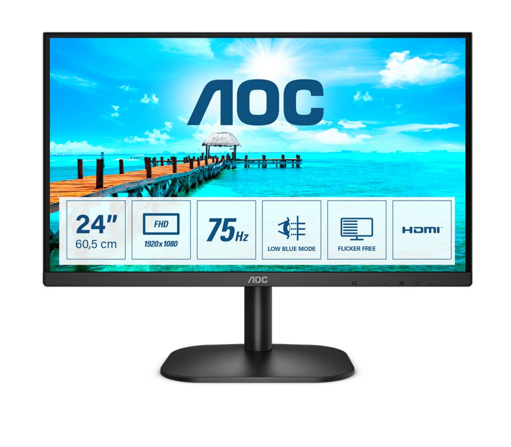 AOC 24B2XDM 23,8" | 1920x1080 Full HD VA | 75Hz | 4ms | 3-zijdig Randloos | Flicker-Free | Low Blue Light | Monitor | RENEWED - Afbeelding 2