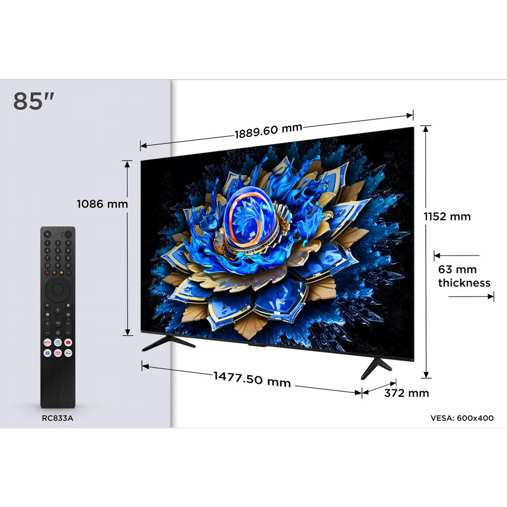 TCL 85T69C 85" | 4K QLED Smart TV | Google TV | Dolby Vision | Zwart - Afbeelding 8
