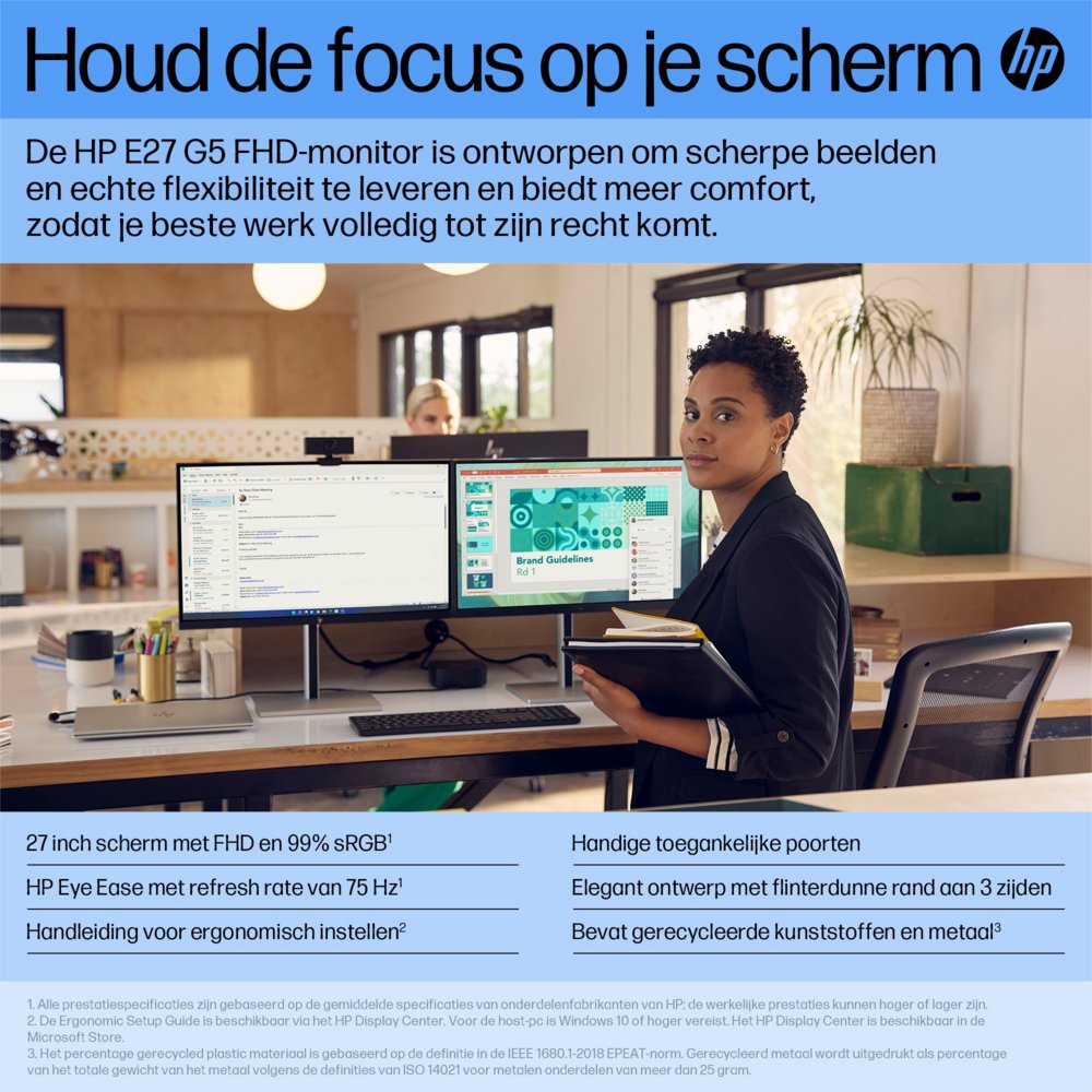 HP E27 G5 27'' | 1920x1080 IPS | 75Hz | USB-Hub | Ergonomisch Design | Full HD Monitor - Afbeelding 12