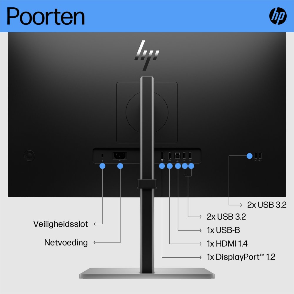 HP E27 G5 27'' | 1920x1080 IPS | 75Hz | USB-Hub | Ergonomisch Design | Full HD Monitor - Afbeelding 8