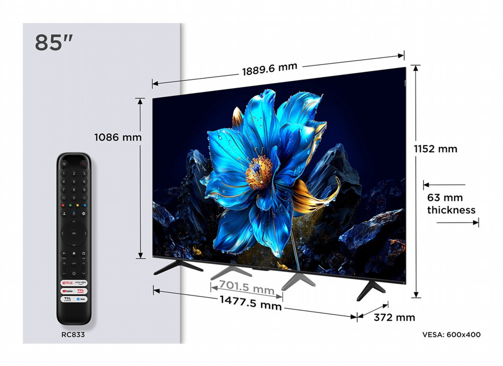 TCL P7K 85P7K | 85" 4K QLED | Google TV | Dolby Vision & HDR10+ - Afbeelding 8