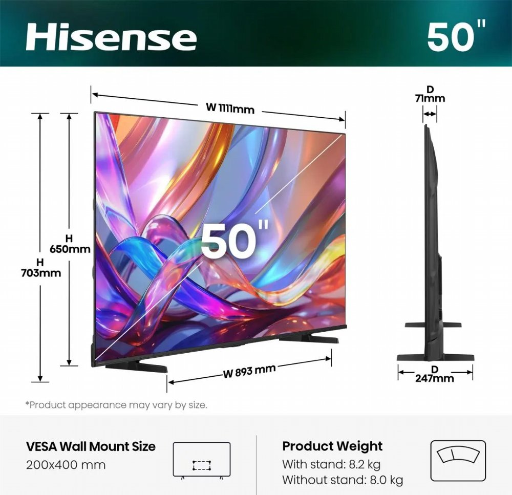 Hisense 50E7S | 50" 4K Hi-QLED Smart TV | 60Hz | VIDAA | Dolby Vision IQ - Afbeelding 3